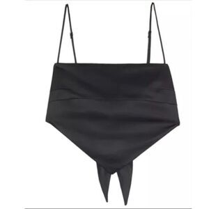 Danielle Bernstein Handkerchief Cropped Cami Tank Tie Back Satin Black  XL NWT